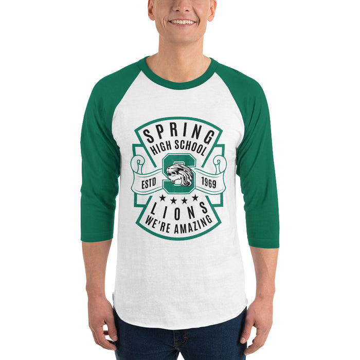 Man wearing Spring High School Lions Unisex 3/4 Sleeve Raglan T-shirt 207