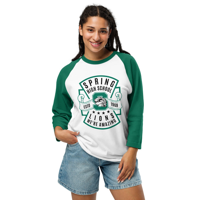 Woman wearing Spring High School Lions Unisex 3/4 Sleeve Raglan T-shirt 207