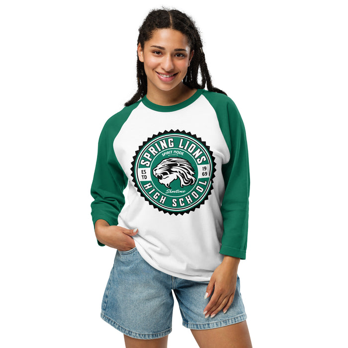 Woman wearing Spring High School Lions Unisex 3/4 Sleeve Raglan T-shirt 203