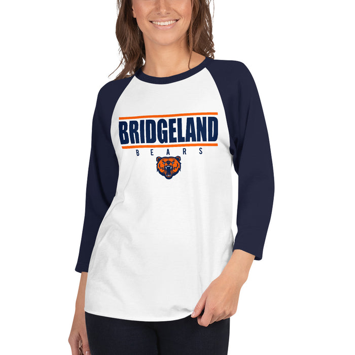 Woman wearing a Bridgeland High School Bears Unisex 3/4 sleeve Raglan T-shirt 07