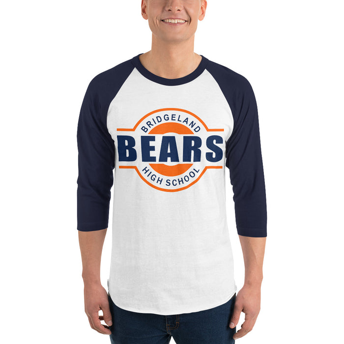 Man wearing a Bridgeland High School Bears Unisex 3/4 sleeve Raglan T-shirt 11