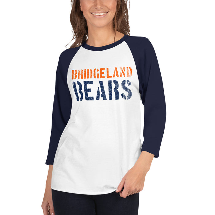 Woman wearing a Bridgeland High School Bears Unisex 3/4 sleeve Raglan T-shirt 17