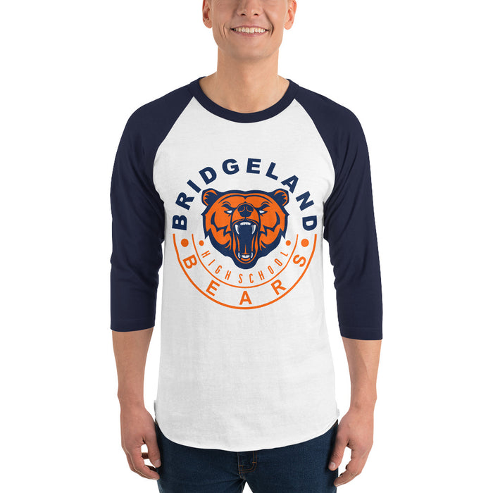 Man wearing a Bridgeland High School Bears Unisex 3/4 sleeve Raglan T-shirt 19