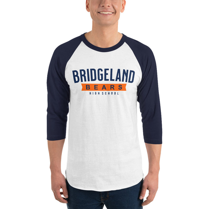 Man wearing a Bridgeland High School Bears Unisex 3/4 sleeve Raglan T-shirt 21