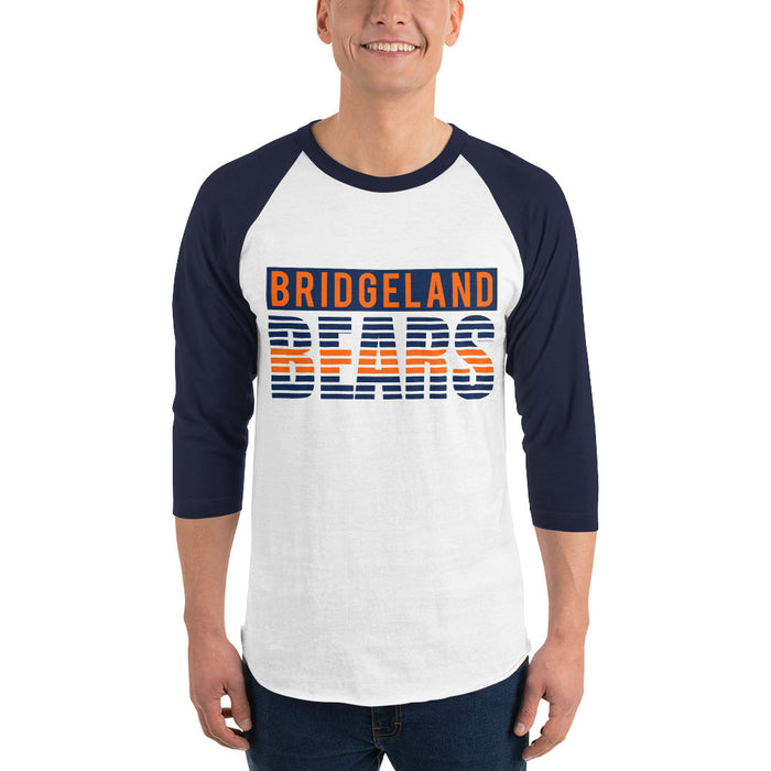 Man wearing a Bridgeland High School Bears Unisex 3/4 sleeve Raglan T-shirt 35
