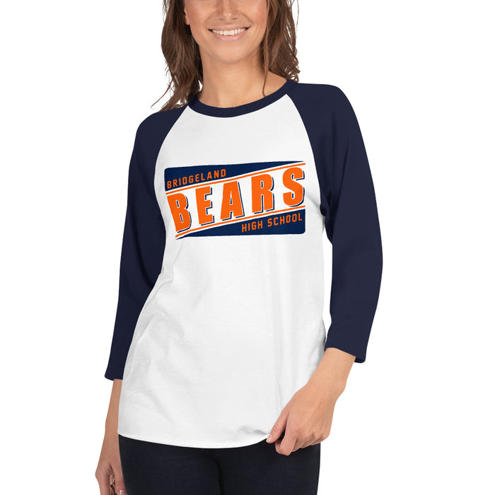 Woman wearing a Bridgeland High School Bears Unisex 3/4 sleeve Raglan T-shirt 84