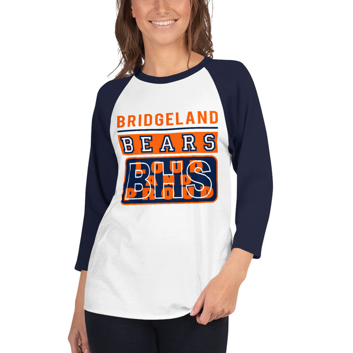Woman wearing a Bridgeland High School Bears Unisex 3/4 sleeve Raglan T-shirt 86