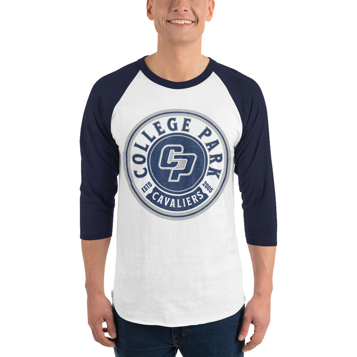 Man wearing a College Park High School Cavaliers Unisex 3/4 sleeve Raglan T-shirt 209