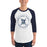 Man wearing a College Park High School Cavaliers Unisex 3/4 sleeve Raglan T-shirt 211