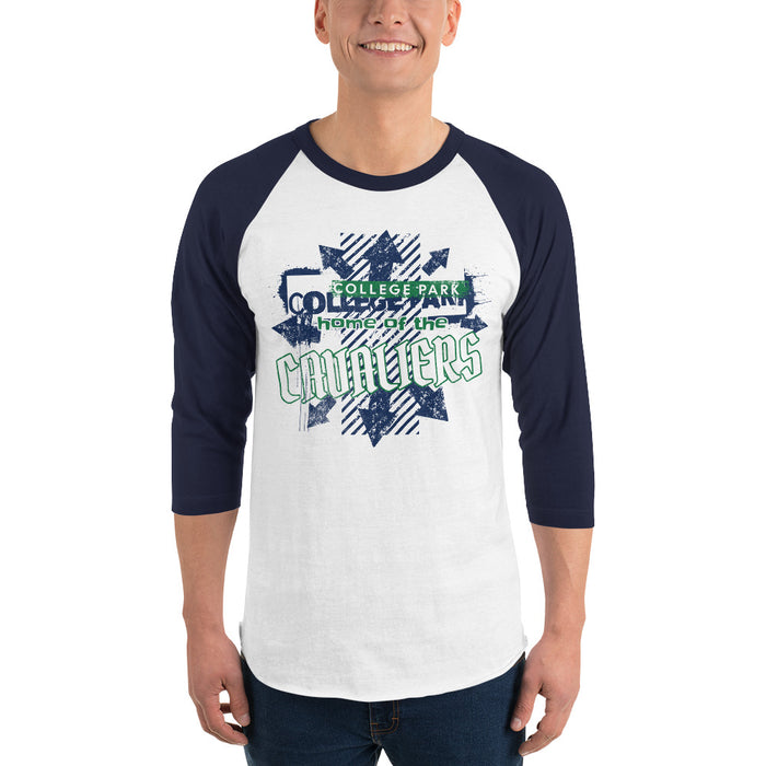 Man wearing a College Park High School Cavaliers Unisex 3/4 sleeve Raglan T-shirt 217