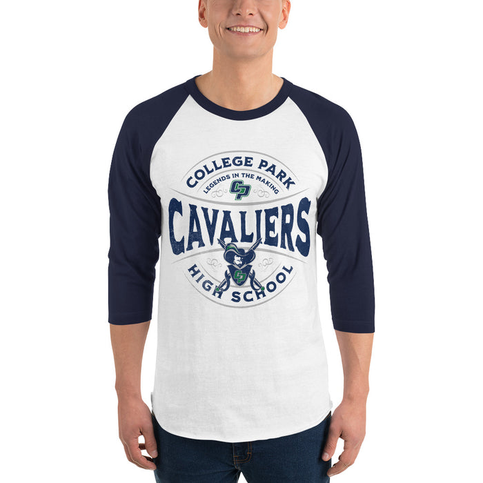 Man wearing a College Park High School Cavaliers Unisex 3/4 sleeve Raglan T-shirt 220