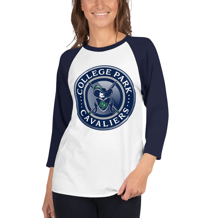 Woman wearing a College Park High School Cavaliers Unisex 3/4 sleeve Raglan T-shirt 221