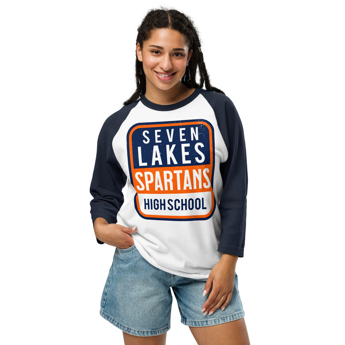 Student wearing Seven Lakes High School Spartans Unisex 3/4 sleeve Raglan T-shirt 001