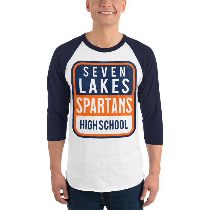 Man wearing Seven Lakes High School Spartans Unisex 3/4 sleeve Raglan T-shirt 001