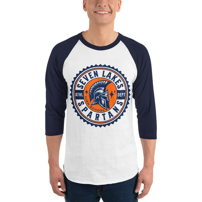 Man wearing Seven Lakes High School Spartans Unisex 3/4 sleeve Raglan T-shirt 203