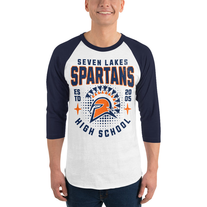 Man wearing Seven Lakes High School Spartans Unisex 3/4 sleeve Raglan T-shirt 204