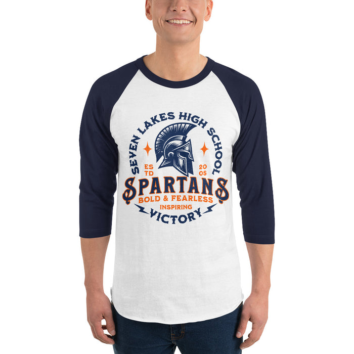 Man wearing Seven Lakes High School Spartans Unisex 3/4 sleeve Raglan T-shirt 206