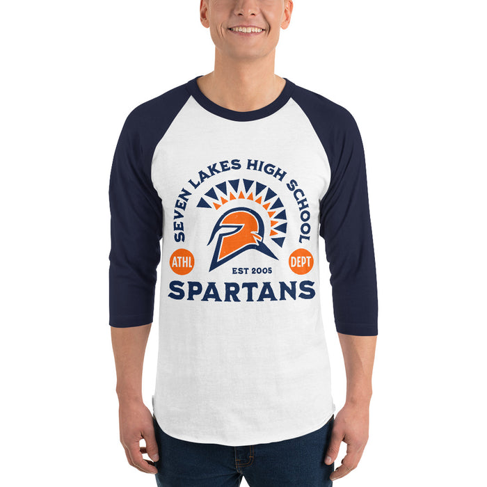 Man wearing Seven Lakes High School Spartans Unisex 3/4 sleeve Raglan T-shirt 208