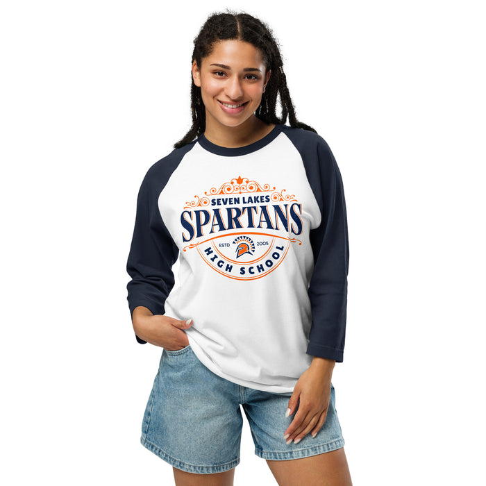 Student wearing Seven Lakes High School Spartans Unisex 3/4 sleeve Raglan T-shirt 211