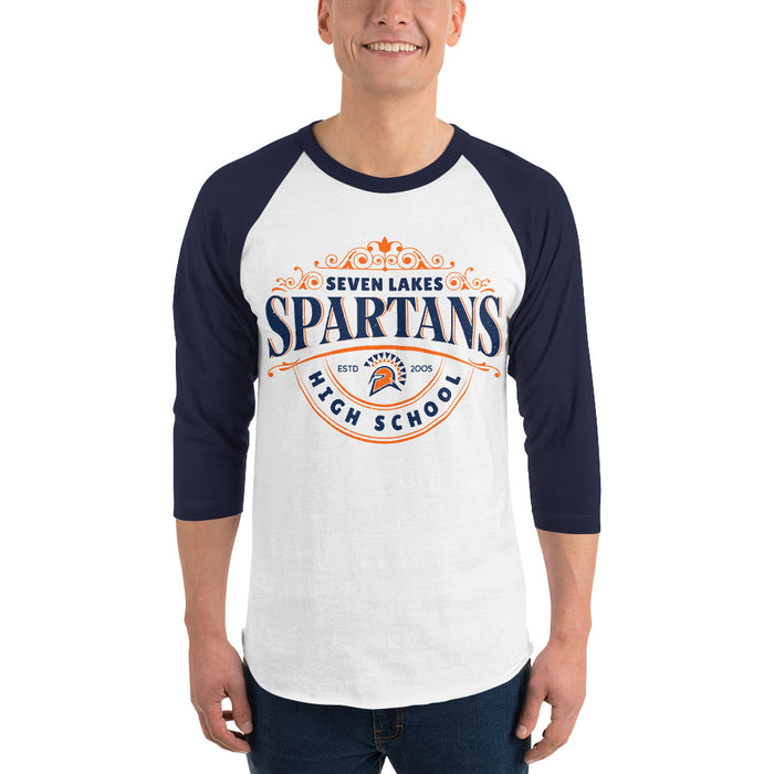 Man wearing Seven Lakes High School Spartans Unisex 3/4 sleeve Raglan T-shirt 211