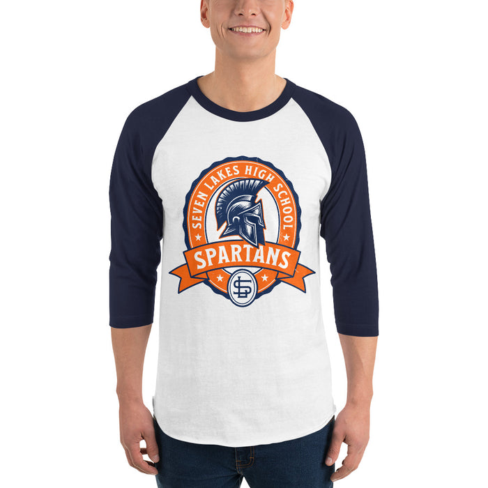 Man wearing Seven Lakes High School Spartans Unisex 3/4 sleeve Raglan T-shirt 212