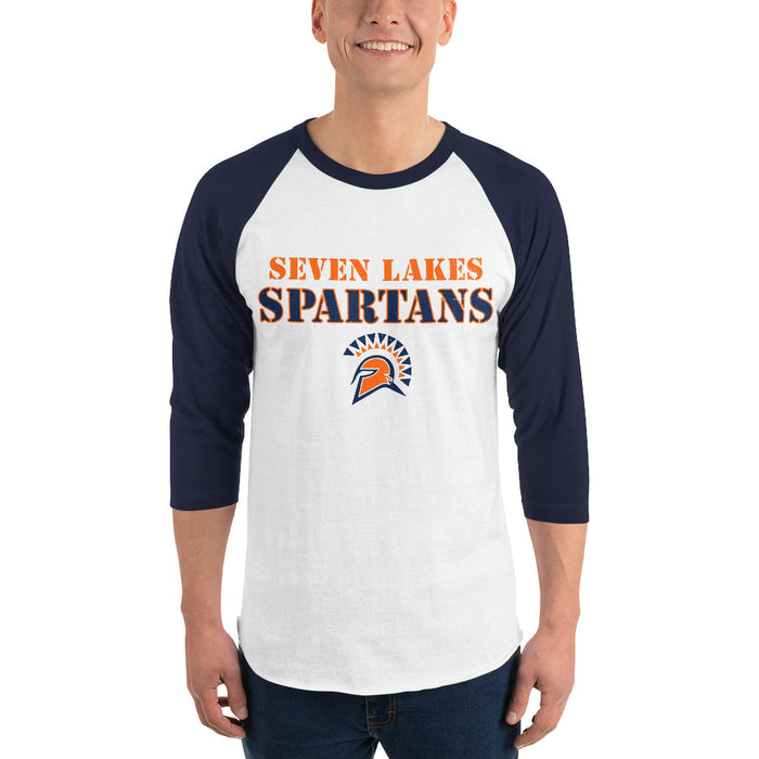 Man wearing Seven Lakes High School Spartans Unisex 3/4 sleeve Raglan T-shirt 222