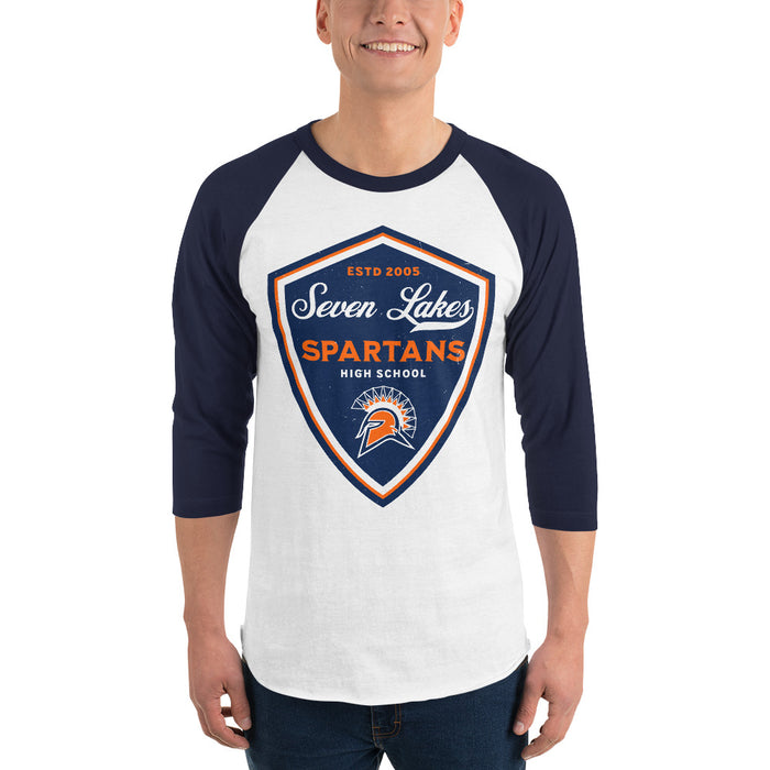 Man wearing Seven Lakes High School Spartans Unisex 3/4 sleeve Raglan T-shirt 225