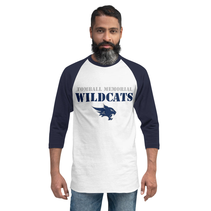 Man wearing Tomball Memorial High School Wildcats Unisex 3/4 sleeve Raglan T-shirt 222