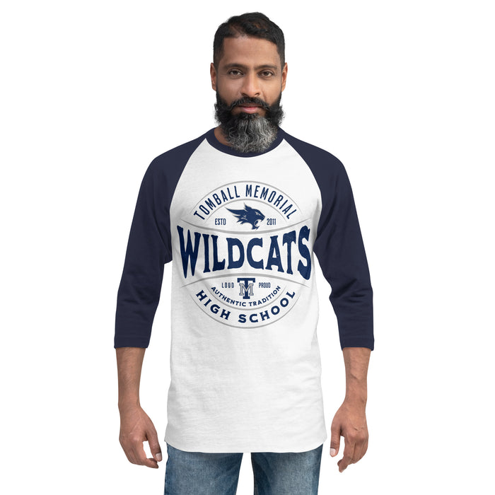 Man wearing Tomball Memorial High School Wildcats Unisex 3/4 sleeve Raglan T-shirt 218