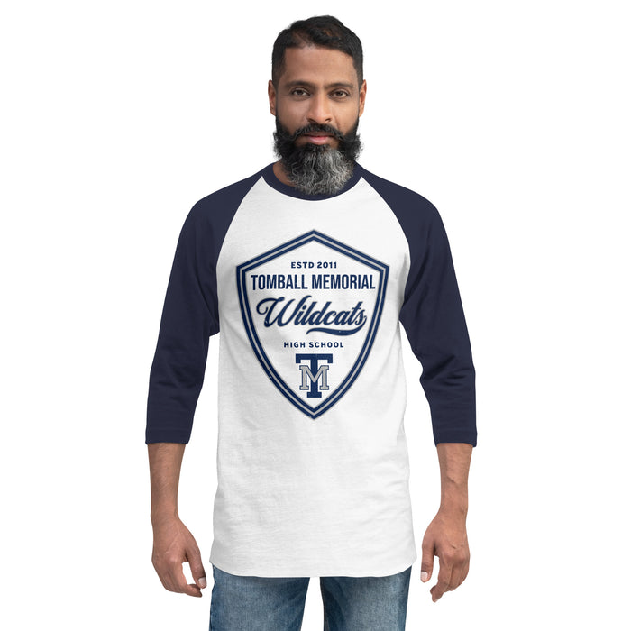 Man wearing Tomball Memorial High School Wildcats Unisex 3/4 sleeve Raglan T-shirt 225