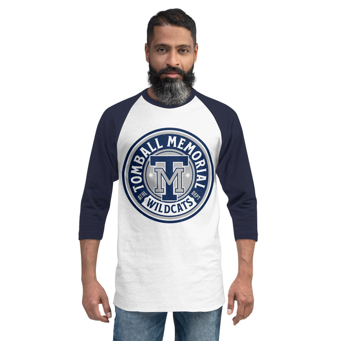 Man wearing Tomball Memorial High School Wildcats Unisex 3/4 sleeve Raglan T-shirt 220