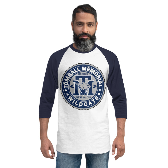 Man wearing Tomball Memorial High School Wildcats Unisex 3/4 sleeve Raglan T-shirt 216