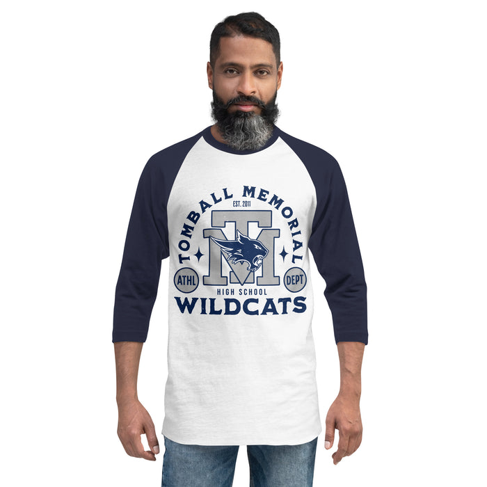 Man wearing Tomball Memorial High School Wildcats Unisex 3/4 sleeve Raglan T-shirt 208