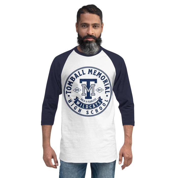 Man wearing Tomball Memorial High School Wildcats Unisex 3/4 sleeve Raglan T-shirt 215