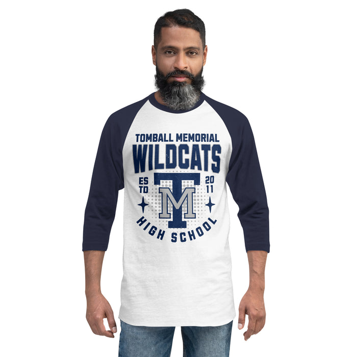 Man wearing Tomball Memorial High School Wildcats Unisex 3/4 sleeve Raglan T-shirt 204