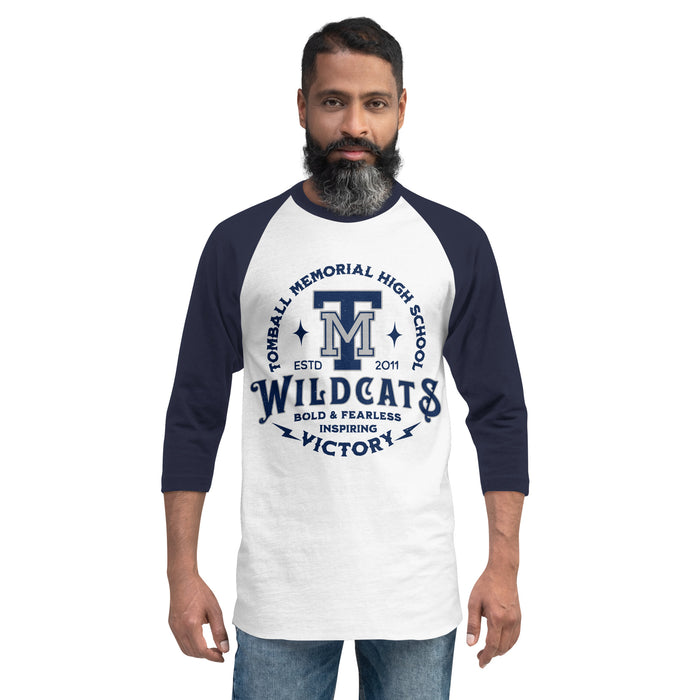 Man wearing Tomball Memorial High School Wildcats Unisex 3/4 sleeve Raglan T-shirt 206