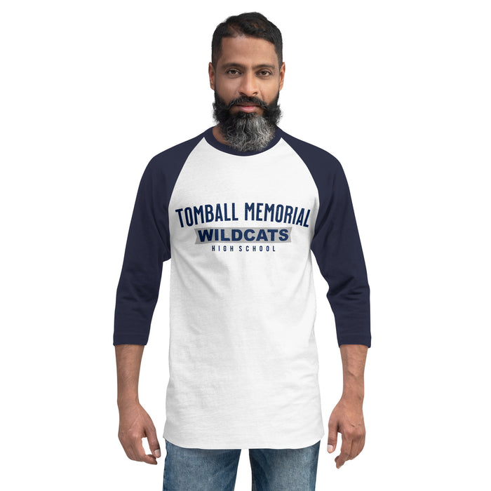 Man wearing Tomball Memorial High School Wildcats Unisex 3/4 sleeve Raglan T-shirt 021