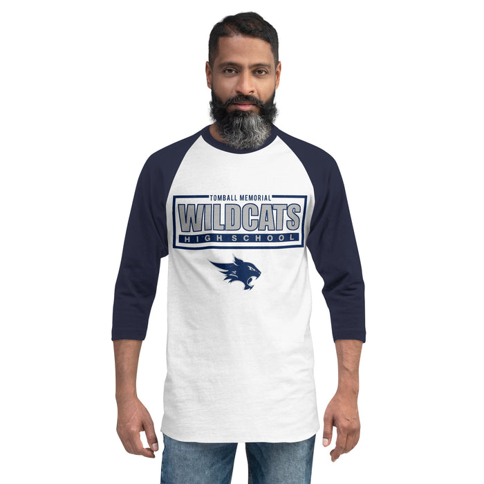 Man wearing Tomball Memorial High School Wildcats Unisex 3/4 sleeve Raglan T-shirt 049