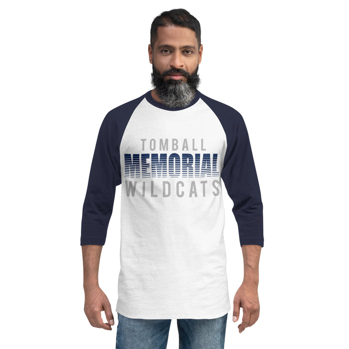 Man wearing Tomball Memorial High School Wildcats Unisex 3/4 sleeve Raglan T-shirt 024