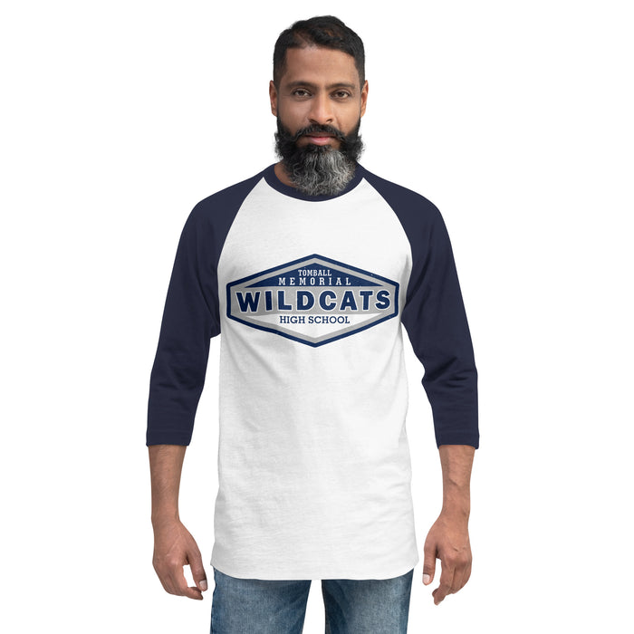 Man wearing Tomball Memorial High School Wildcats Unisex 3/4 sleeve Raglan T-shirt 009