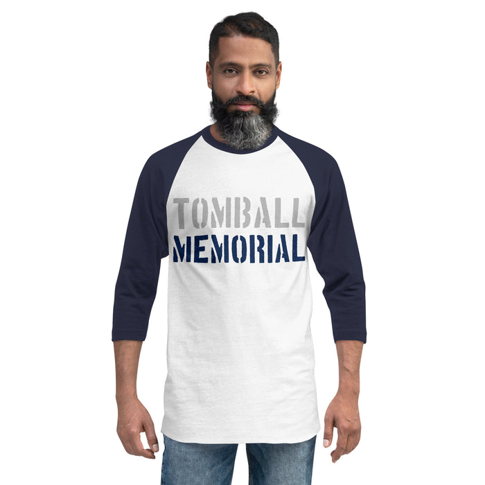 Man wearing Tomball Memorial High School Wildcats Unisex 3/4 sleeve Raglan T-shirt 017