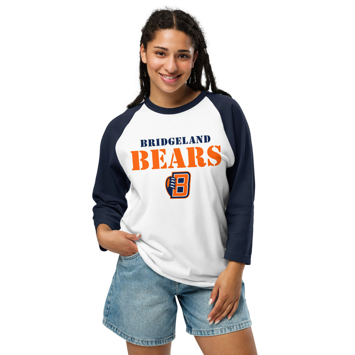 Woman wearing Bridgeland High School Bears Unisex 3/4 sleeve Raglan T-shirt 222