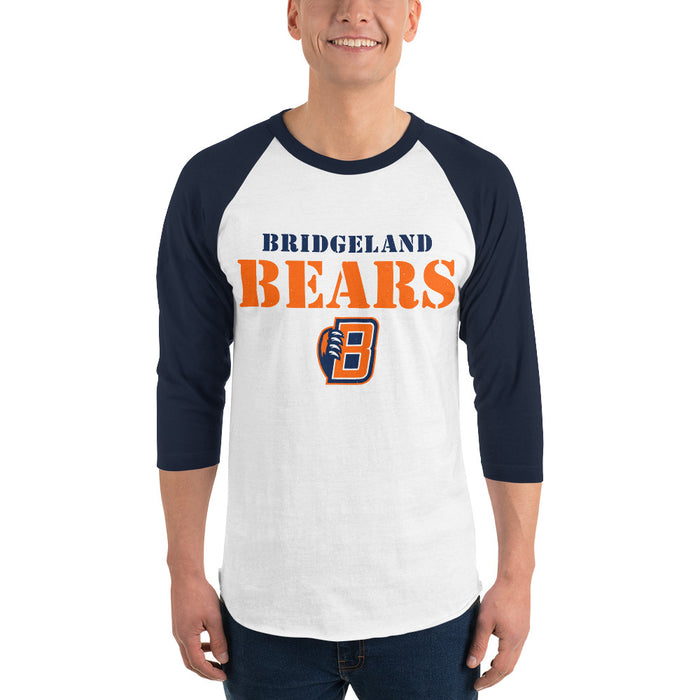 Man wearing Bridgeland High School Bears Unisex 3/4 sleeve Raglan T-shirt 222