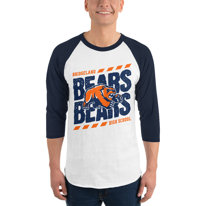Man wearing Bridgeland High School Bears Unisex 3/4 sleeve Raglan T-shirt 223