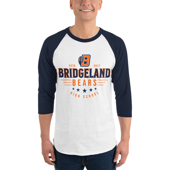 Man wearing Bridgeland High School Bears Unisex 3/4 sleeve Raglan T-shirt 217