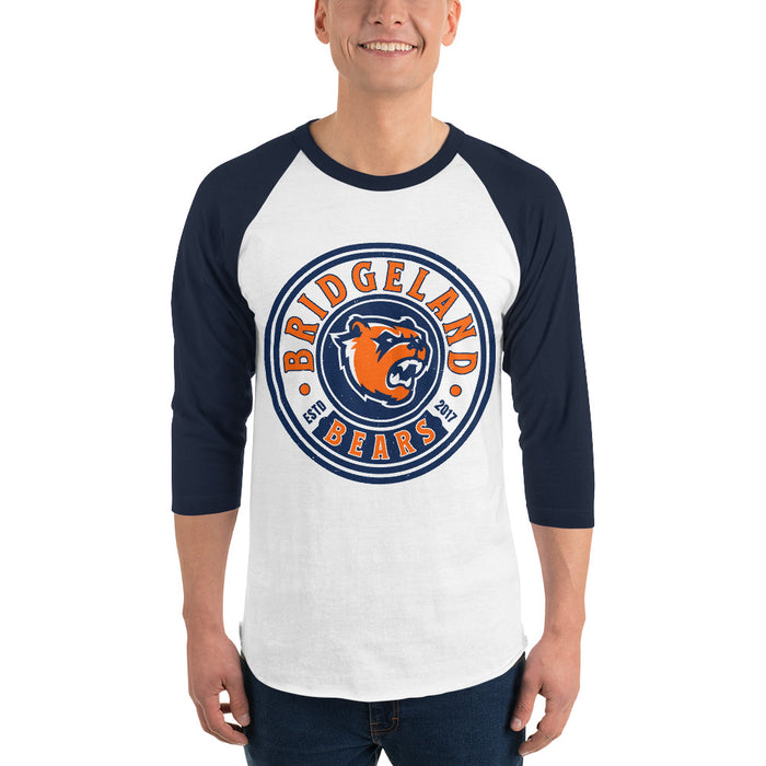 Man wearing Bridgeland High School Bears Unisex 3/4 sleeve Raglan T-shirt 220