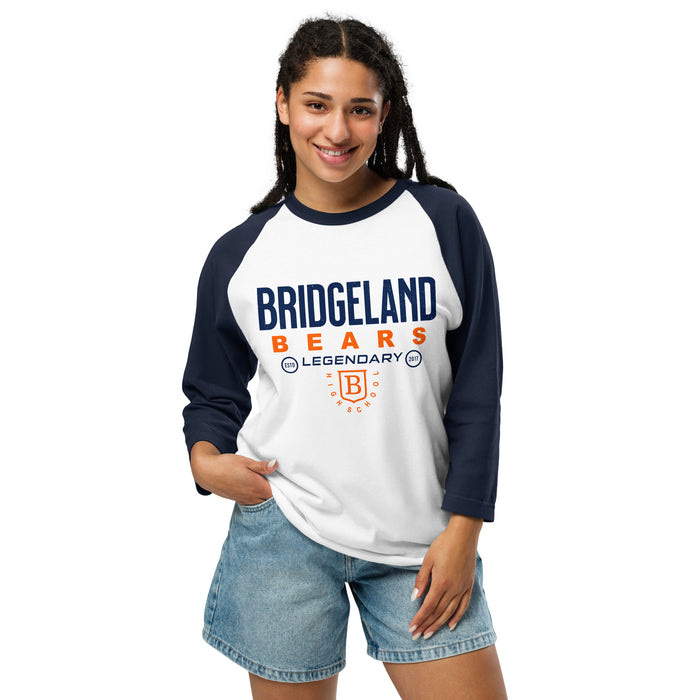 Woman wearing Bridgeland High School Bears Unisex 3/4 sleeve Raglan T-shirt 003