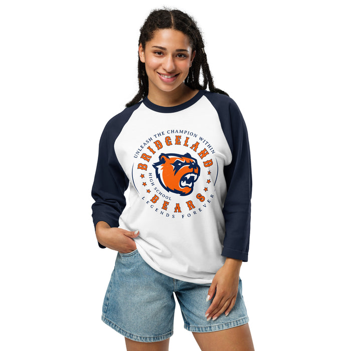 Woman wearing Bridgeland High School Bears Unisex 3/4 sleeve Raglan T-shirt 214