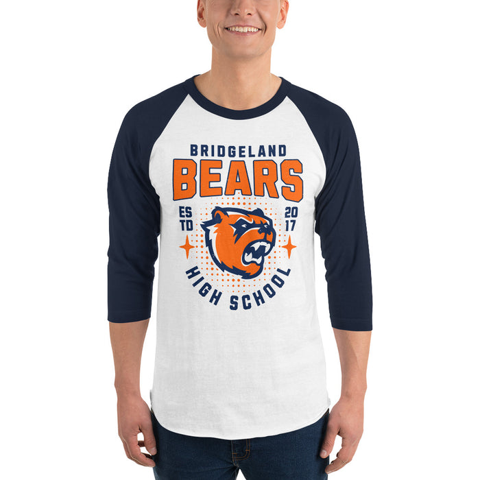 Man wearing Bridgeland High School Bears Unisex 3/4 sleeve Raglan T-shirt 204