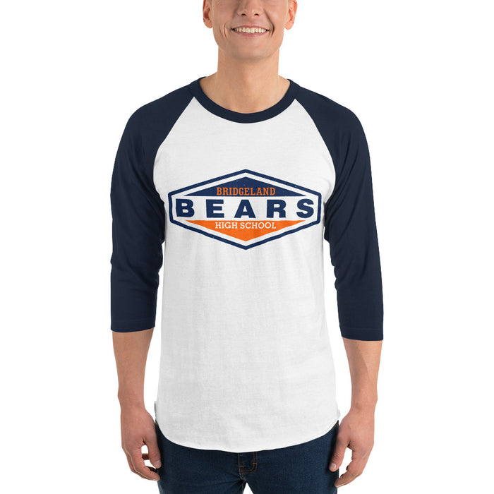Man wearing Bridgeland High School Bears Unisex 3/4 sleeve Raglan T-shirt 009